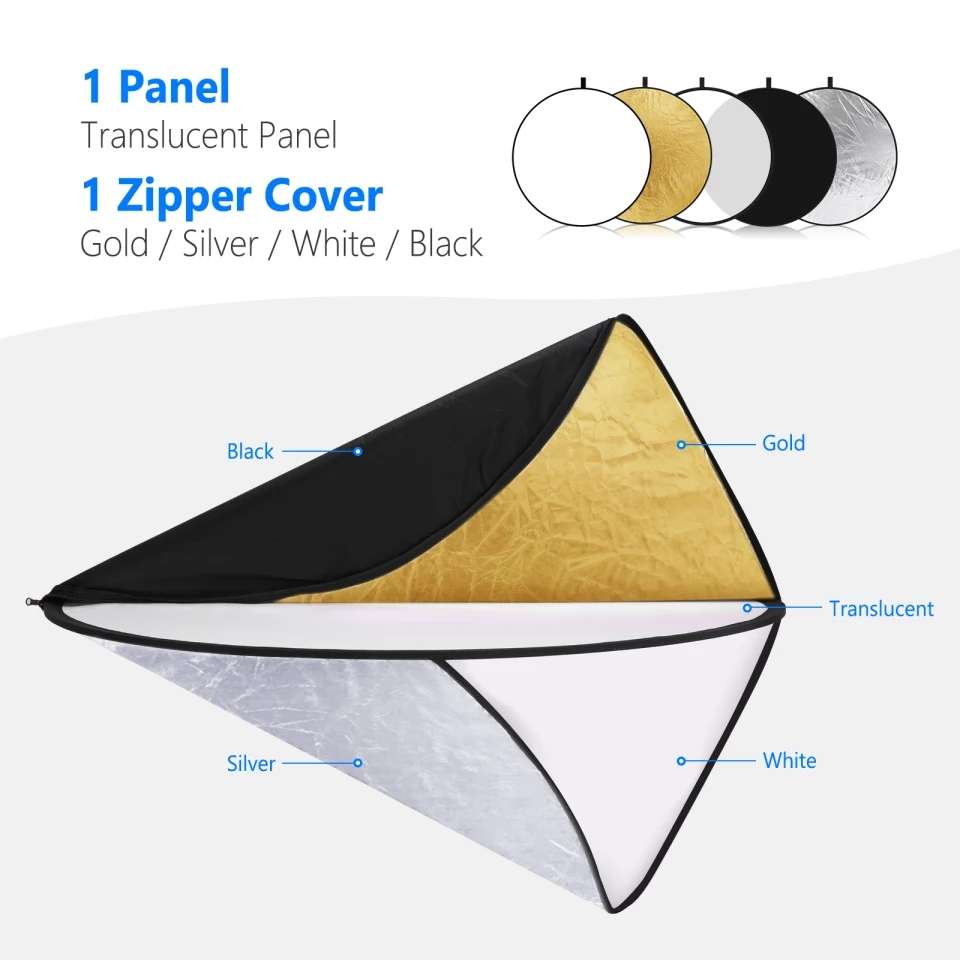 Hridz 5 in 1 Multi-Disc Collapsible Reflector-Silver Gold White Black