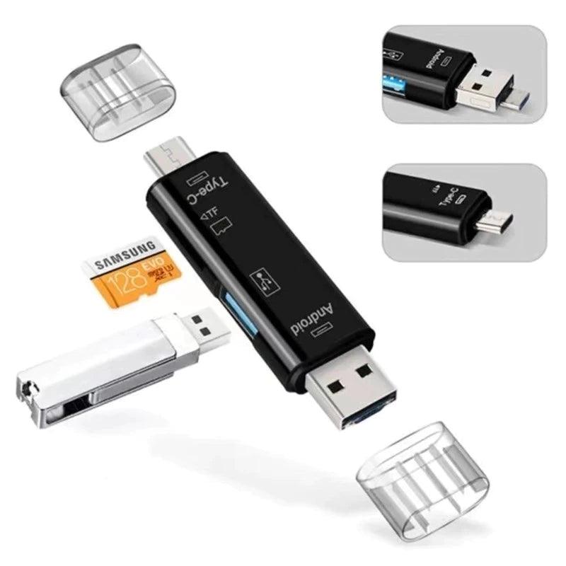 Hridz 6-in-1 USB-C & Micro USB Card Reader — SD/TF Memory Adapter for Phone, Tablet & Laptop