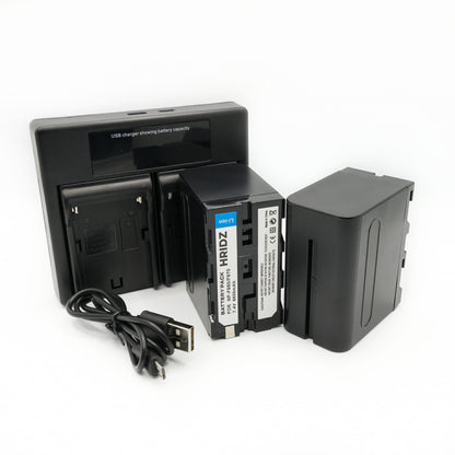 Hridz 6600mAh 2*Batteries 1* Dual Charger set for Sony NPF Video Monitor Camcorder Video Light