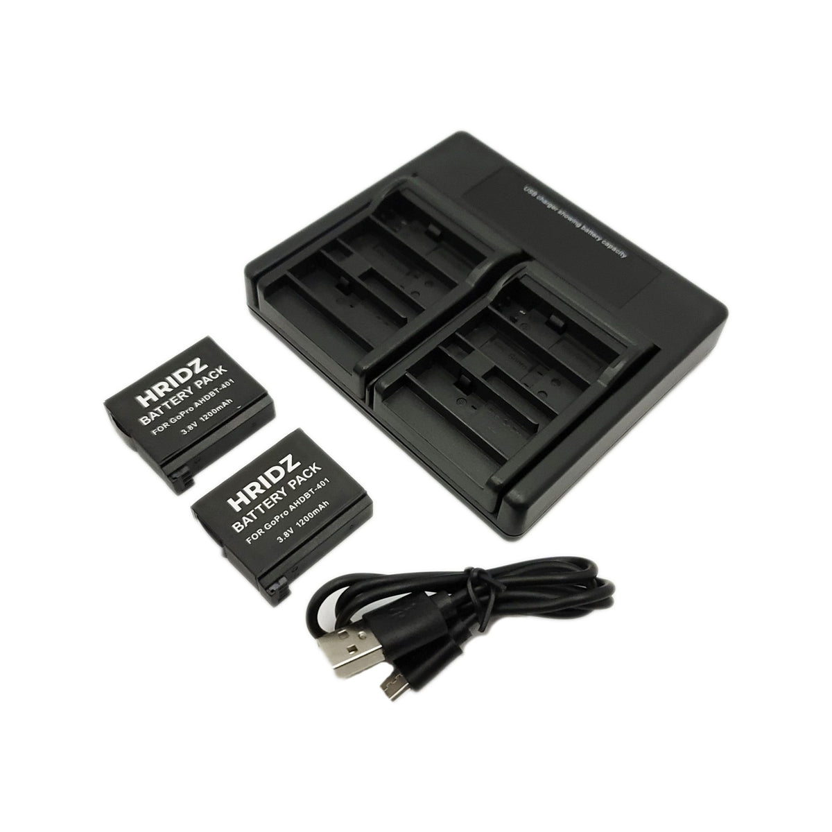 Hridz AHDBT-401 2 Batteries & Dual Charger Kit for GoPro HERO4 Black & Silver