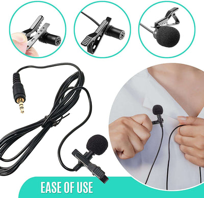 Hridz Clip-on Lapel Mini Lavalier Mic Microphone - 3.5mm Mic for PC, Phone, DSLR