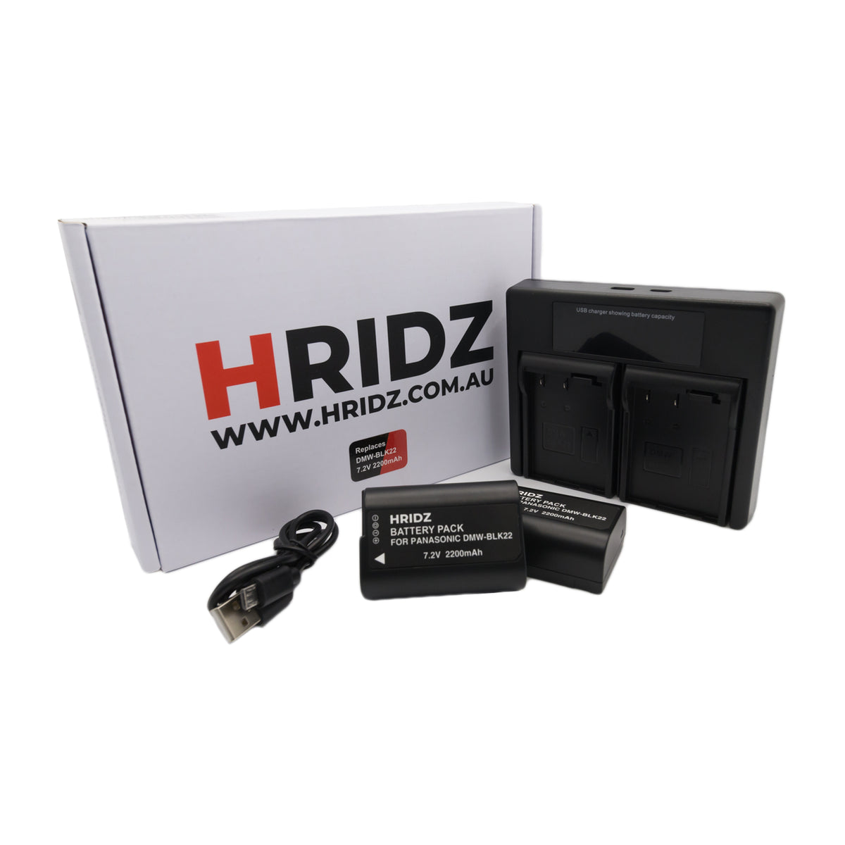 Hridz DMW-BLK22 Battery & Charger – Choose 1 Battery, 2 Batteries, Charger or Combo – for Panasonic Lumix S5/GH5/G9/GH5s/GH6