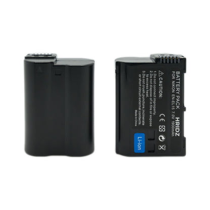 Hridz EN-EL15 2*Batteries & Dual Charger for Nikon Z8 Z6 Z7 D780 D500 D600 D750 D800 D850 Z5 Battery