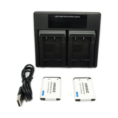 Hridz EN-EL19 2 Batteries & Dual Charger for Nikon Coolpix S-Series Cameras