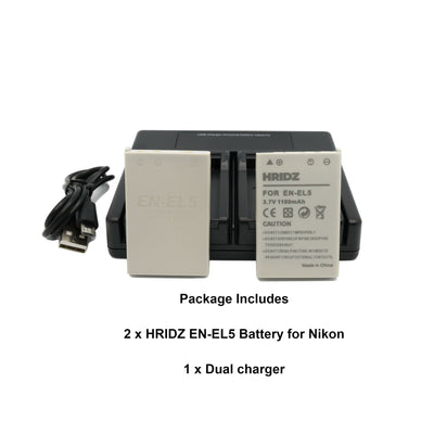 Hridz EN-EL5 2 Batteries & Dual Charger Set for Nikon Coolpix Cameras