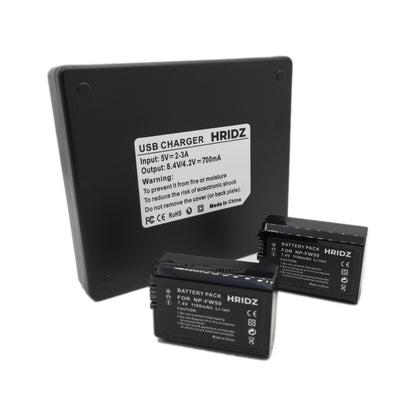 Hridz FW50 2*Batteries & Dual Charger for Sony NP-FW50 Battery A33 A35 A37 A55V RX10