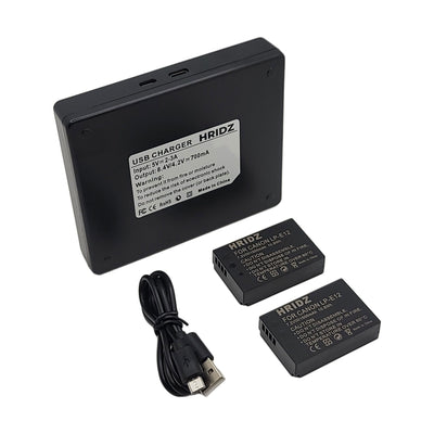 Hridz LP-E12 2*Battery 1*Dual Charger Pack for Canon EOS M M2 M10 M50 M100 M200 SL1 SX70 HS