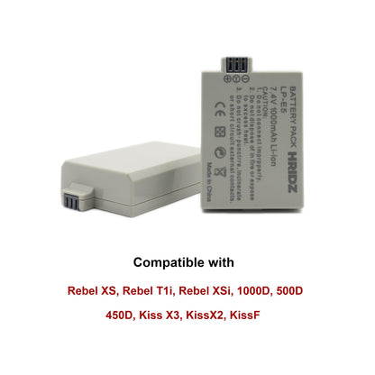 Hridz LP-E5 2*Batteries & Dual Charger for Canon EOS 500D 1000D Rebel Kiss Cameras