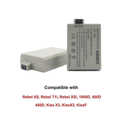 Hridz LP-E5 Battery & Charger Kit – 2 Batteries + Dual USB Charger for Canon EOS 450D, 500D, 1000D