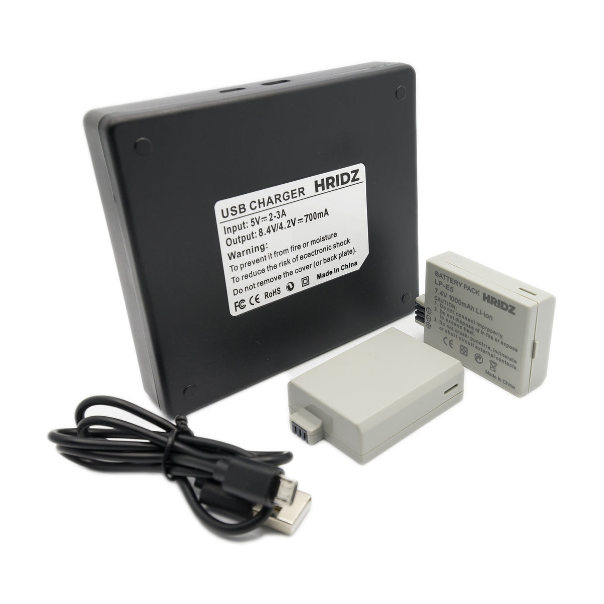 Hridz LP-E5 Battery & Charger Kit – 2 Batteries + Dual USB Charger for Canon EOS 450D, 500D, 1000D