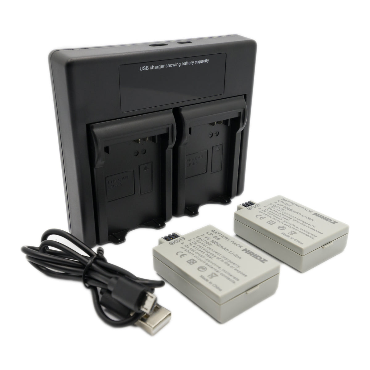 Hridz LP-E5 Battery & Charger Kit – 2 Batteries + Dual USB Charger for Canon EOS 450D, 500D, 1000D