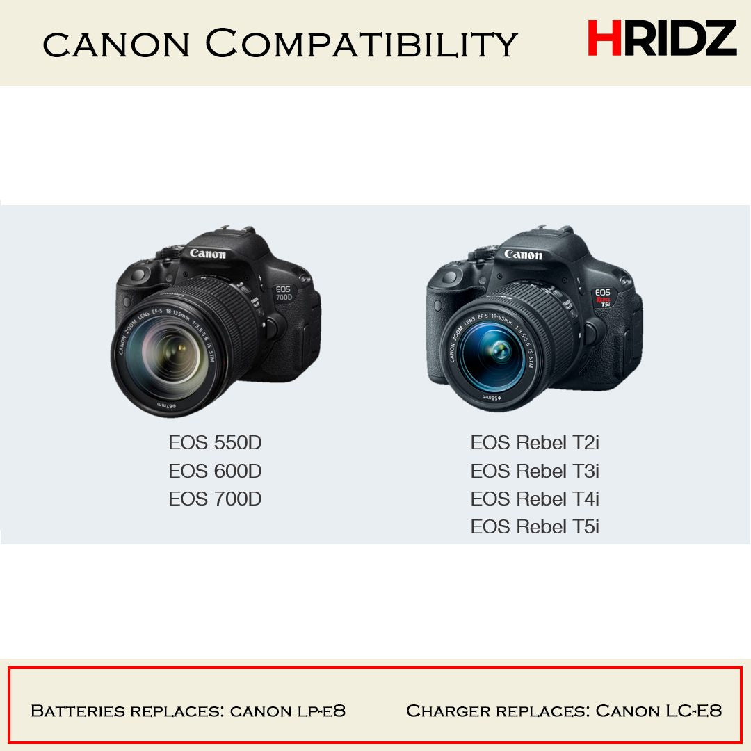 Hridz LP-E8 Replacement Battery for Canon EOS 550D/600D/650D/700D/750D & Rebel T2i-T6i