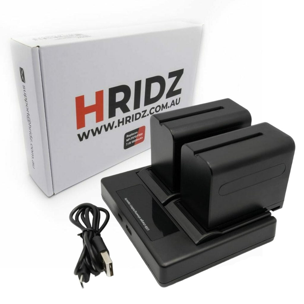 Hridz NP-F970 6600mAh Battery & Dual Charger Kit (2 Batteries) – for Sony NP-F Series Camcorders, Monitors & Video Lights