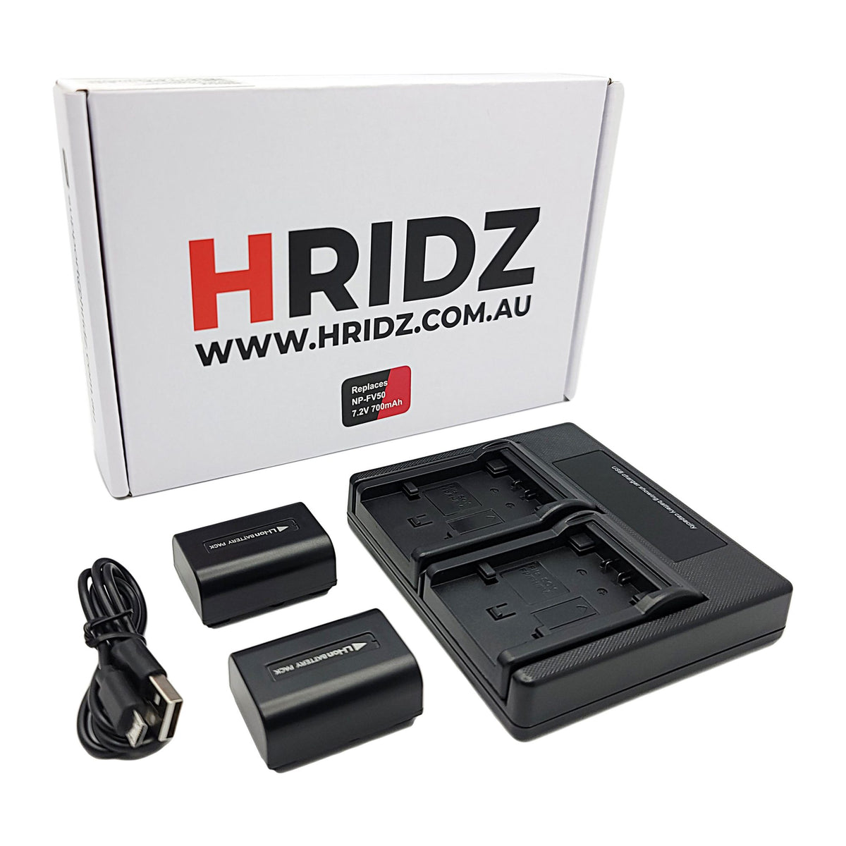 Hridz NP-FV50 2 Batteries & Dual Charger Pack for Sony HDR-XR Series Camcorders