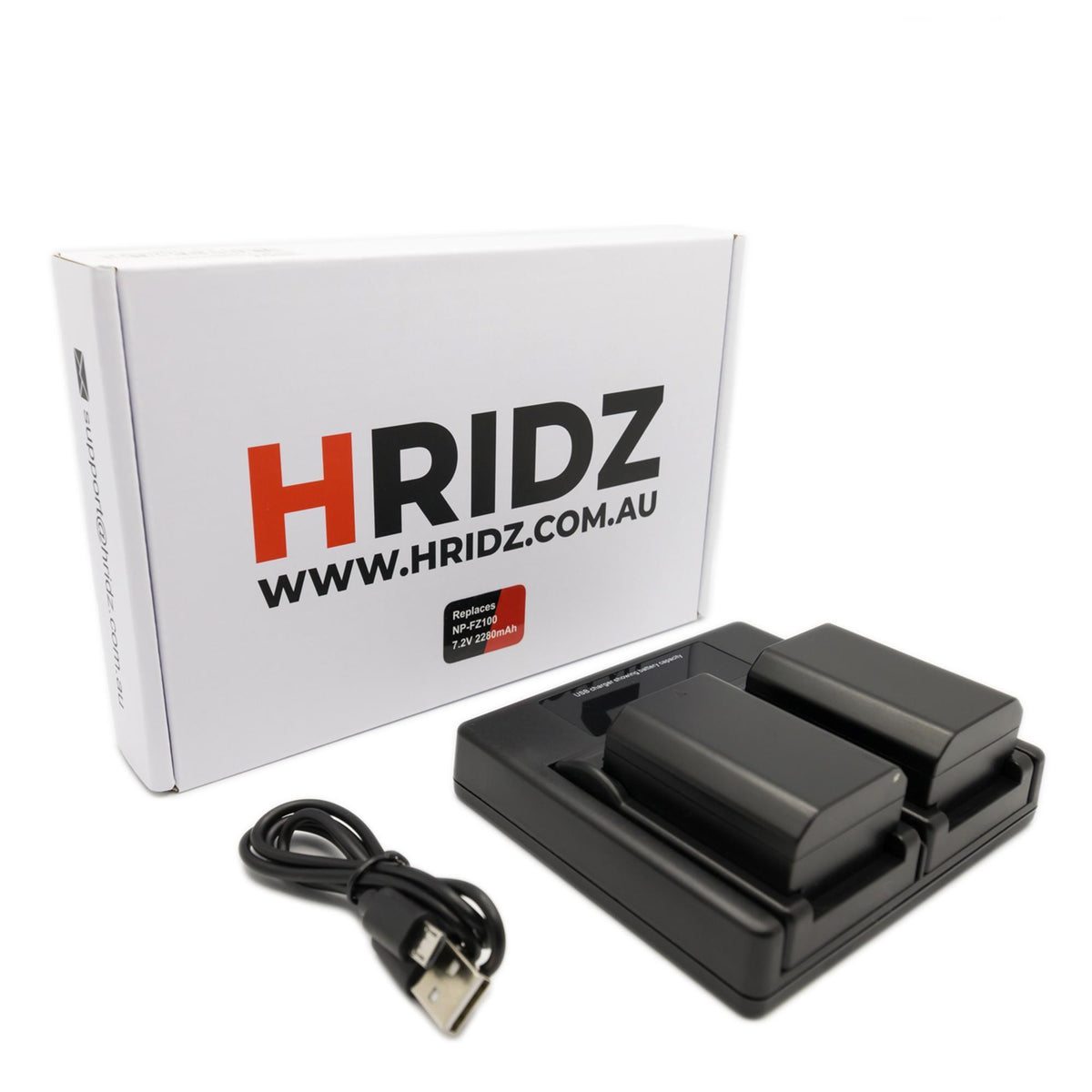 Hridz NP-FZ100 Battery & Charger Kit – 2 Batteries + Dual USB Charger for Sony A7 III, A7R IV, A7 IV, A9, A6600