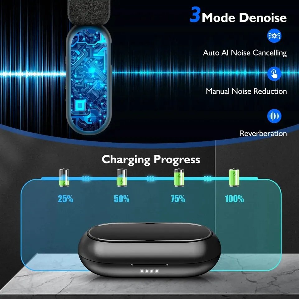 Hridz Professional Wireless Lavalier Microphone Set with Portable Charging Box