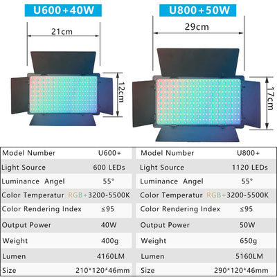 Hridz RGB LED Video Light – Dimmable Bi-Color, Adjustable RGB, Remote-Controlled Studio Light (U600+ / U800+)