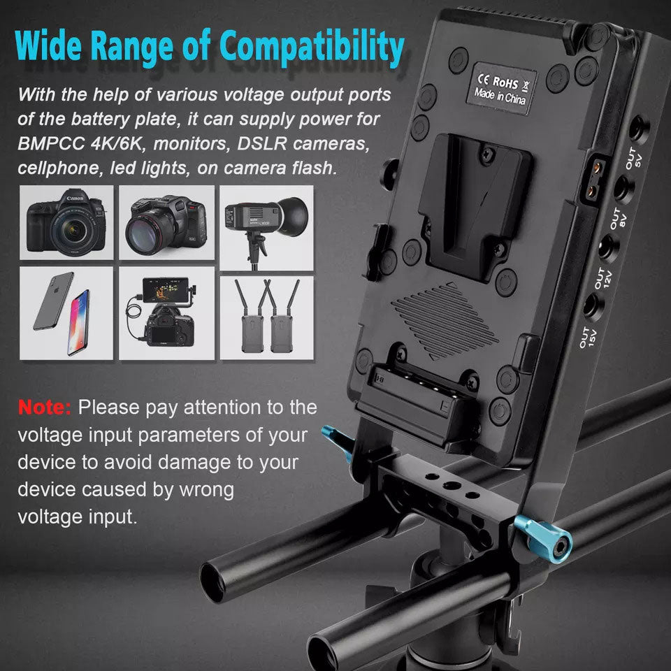 Hridz VMP-6P V-Mount Battery Adapter Plate with 5 Cables for BMPCC 4K 6K