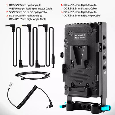 Hridz VMP-6P V-Mount Battery Adapter Plate with 5 Cables for BMPCC 4K 6K