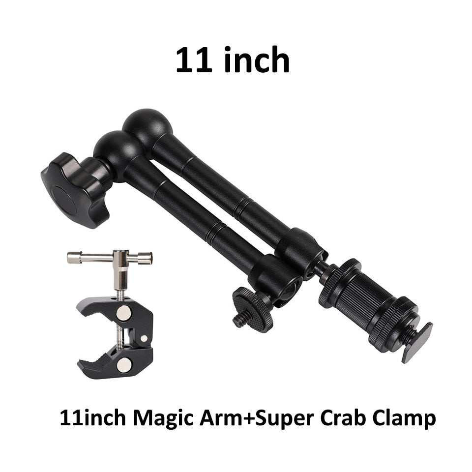 Hridz up to 11inch Metal Articulating Magic Arm with cold shoe Super Crab Clamp