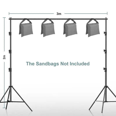 Professional 2x3m Backdrop Support System – Adjustable Tripod Stands with Crossbars, Sandbags & Carry Bag for Photography & Video