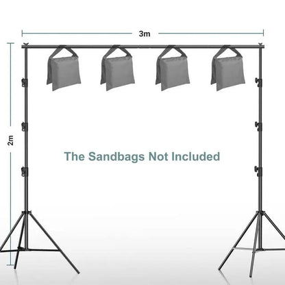 Professional 2x3m Backdrop Support System – Adjustable Tripod Stands with Crossbars, Sandbags & Carry Bag for Photography & Video