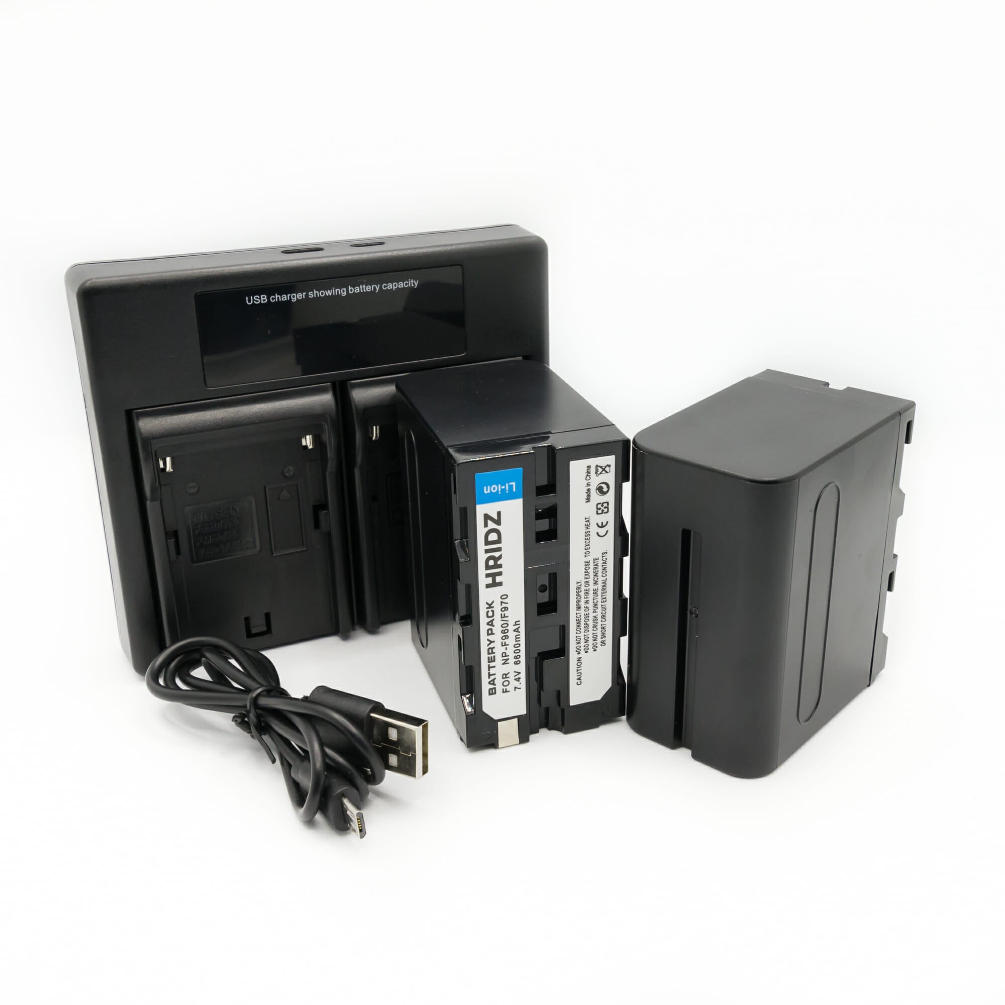HRIDZ NP-F970 6600mAh Batteries and Charger set replaces Sony NPF battery
