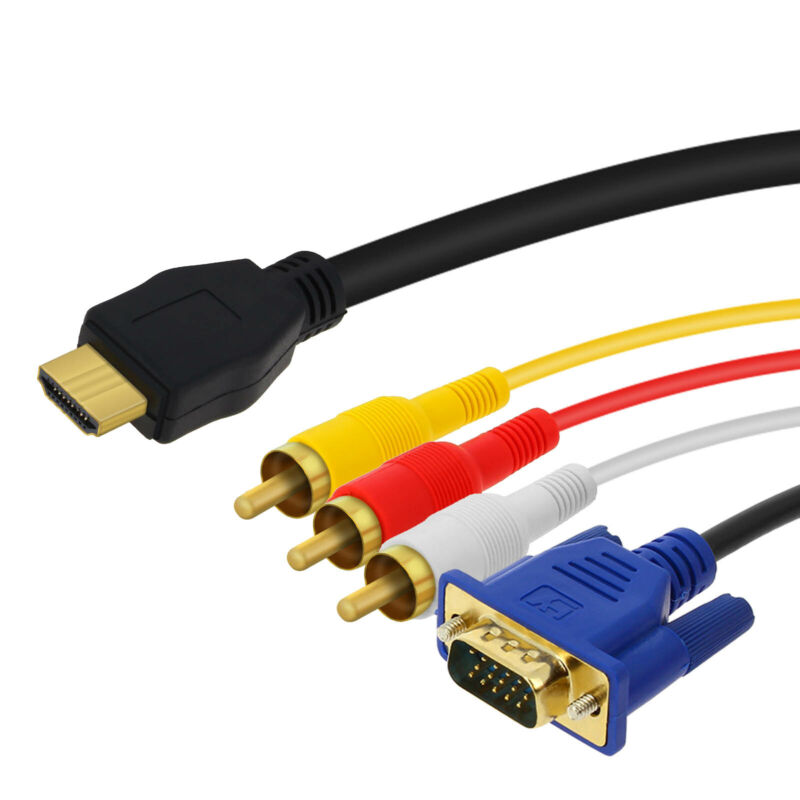 HDMI to 3x RCA Male and VGA Male Cable Video Adapter (1.5m)- Black