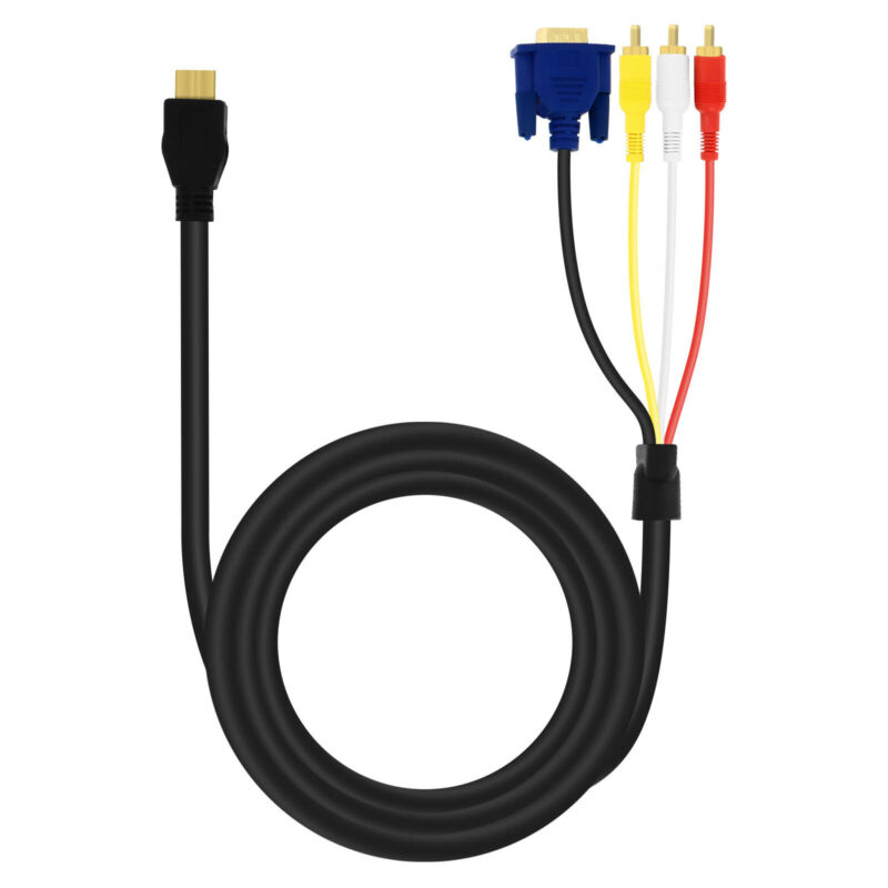 HDMI to 3x RCA Male and VGA Male Cable Video Adapter (1.5m)- Black
